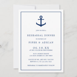 Nautical Anchor Navy Blue Elegant Rehearsal Dinner Kaart