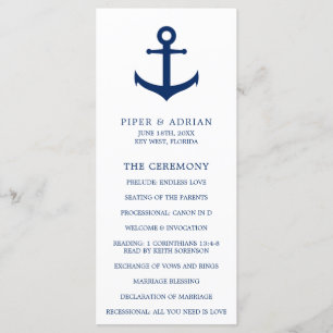 Nautical Anchor Navy Blue Elegant Wedding Programmakaart