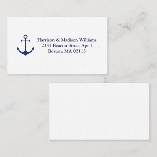 Nautical anchor navy blue en white custom address informatiekaartje (Voorkant / Achterkant)