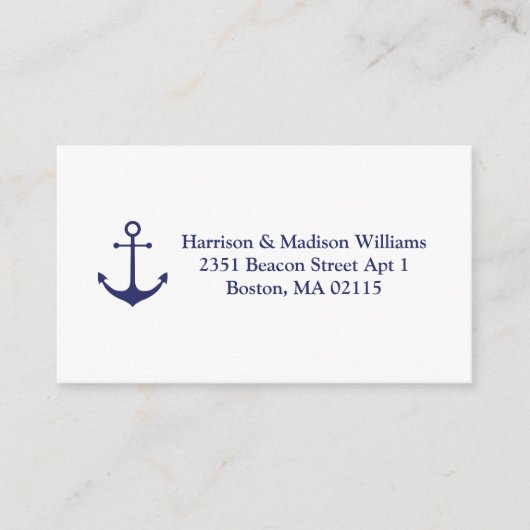 Nautical anchor navy blue en white custom address informatiekaartje (Voorkant)