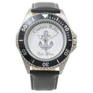 Nautical Anchor Navy Blue en White Horloge