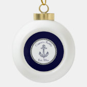 Nautical Anchor Navy Blue en White Keramische Bal Ornament (Voorkant)