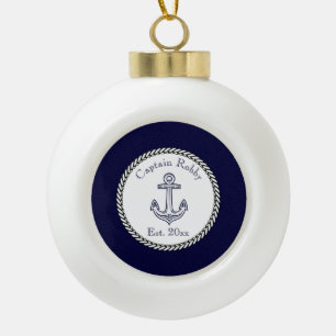 Nautical Anchor Navy Blue en White Keramische Bal Ornament