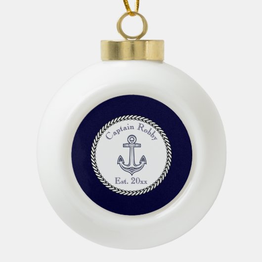 Nautical Anchor Navy Blue en White Keramische Bal Ornament (Voorkant)