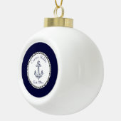 Nautical Anchor Navy Blue en White Keramische Bal Ornament (Rechts)
