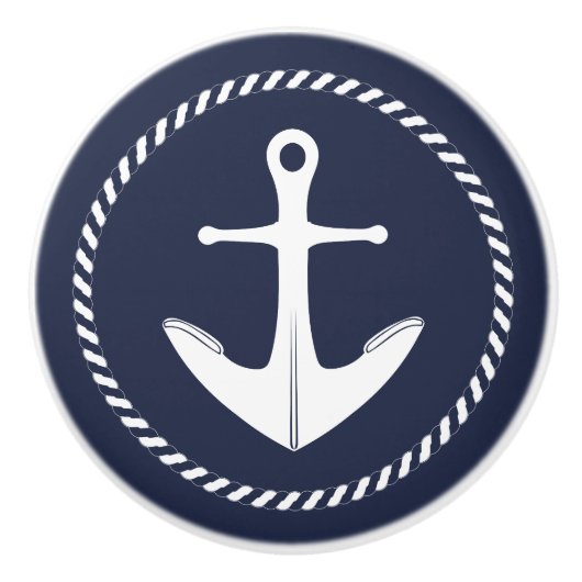 Nautical Anchor Navy Blue en White Keramische Knop (Voorkant)