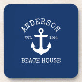 Nautical Anchor Navy Blue Family Beach House Bier Onderzetter (Voorkant)