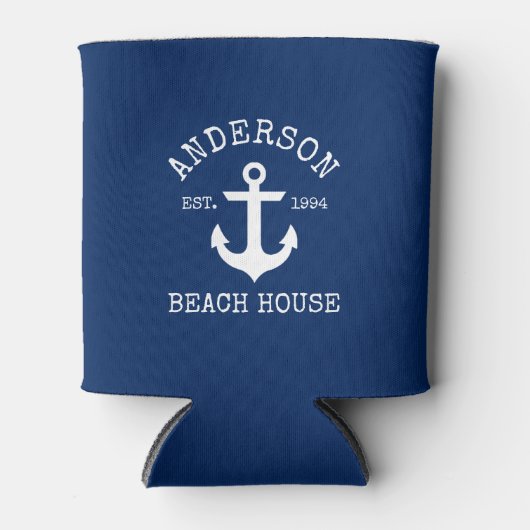 Nautical Anchor Navy Blue Family Beach House Blikjeskoeler (Voorkant)
