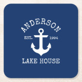 Nautical Anchor Navy Blue Family Lake House Kartonnen Onderzetters (Voorkant)