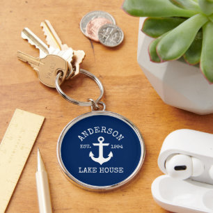 Nautical Anchor Navy Blue Family Lake House Sleutelhanger