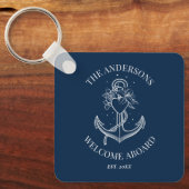 Nautical Anchor Navy Blue Family Name Sleutelhanger (Voorkant)