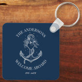 Nautical Anchor Navy Blue Family Name Sleutelhanger (Achterkant)