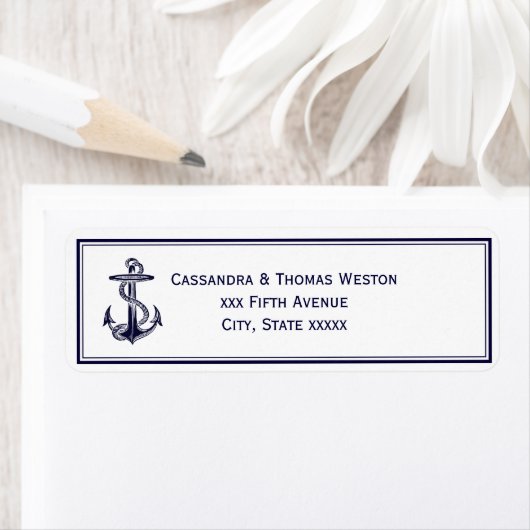 Nautical Anchor Navy Blue Framed 2 Address Label (Insitu)