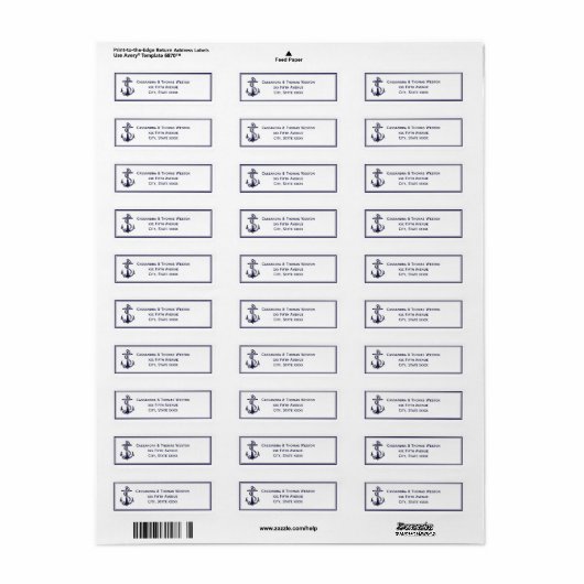 Nautical Anchor Navy Blue Framed 2 Address Label (Full Sheet)