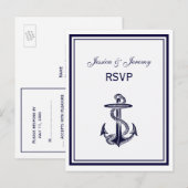Nautical Anchor Navy Blue Framed 2 RSVP 1 Uitnodiging Briefkaart (Voorkant / Achterkant)