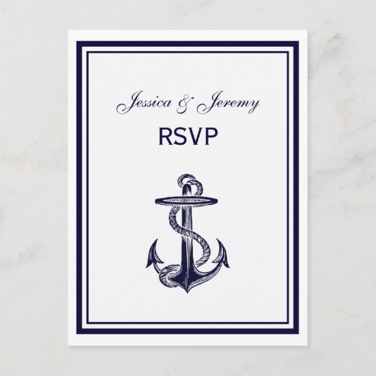 Nautical Anchor Navy Blue Framed 2 RSVP 1 Uitnodiging Briefkaart (Voorkant)