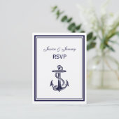 Nautical Anchor Navy Blue Framed 2 RSVP 1 Uitnodiging Briefkaart (Staand voorkant)