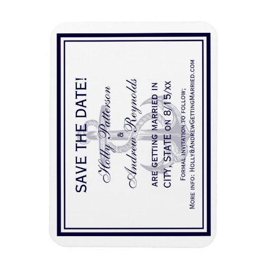 Nautical Anchor Navy Blue Framed 2 Save the Date Magneet (Verticaal)