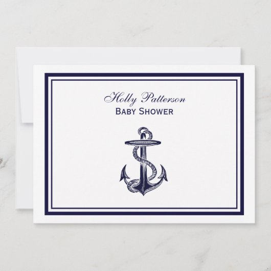 Nautical Anchor Navy Blue Framed 2H Baby shower Kaart (Voorkant)