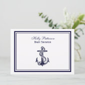 Nautical Anchor Navy Blue Framed 2H Baby shower Kaart (Staand voorkant)