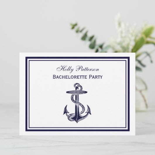 Nautical Anchor Navy Blue Framed 2H Bachelorette Kaart (Staand voorkant)