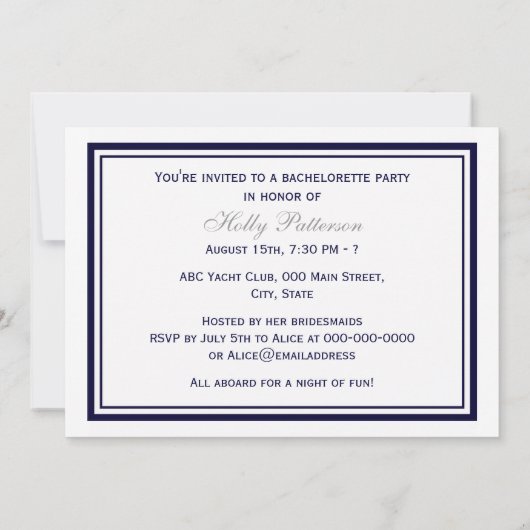 Nautical Anchor Navy Blue Framed 2H Bachelorette Kaart (Achterkant)