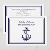 Nautical Anchor Navy Blue Framed 2H Bachelorette Kaart (Voorkant / Achterkant)