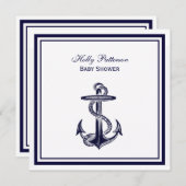Nautical Anchor Navy Blue Framed 2SQ Baby shower Kaart (Voorkant / Achterkant)