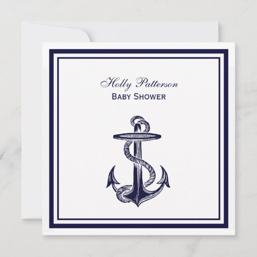 Nautical Anchor Navy Blue Framed 2SQ Baby shower Kaart (Voorkant)