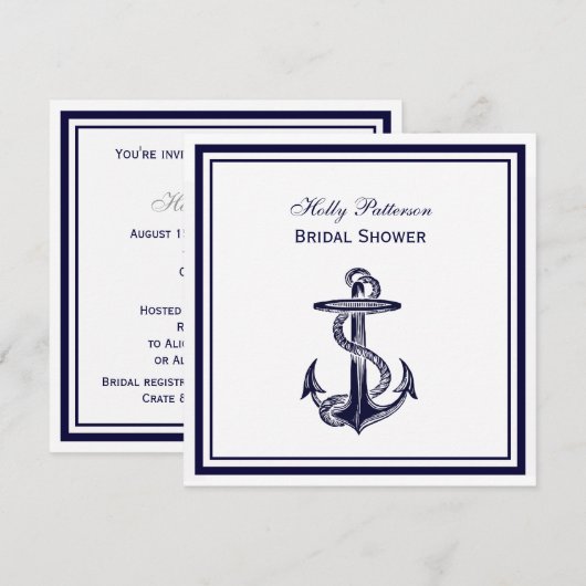 Nautical Anchor Navy Blue Framed 2SQ Vrijgezellenf Kaart (Voorkant / Achterkant)