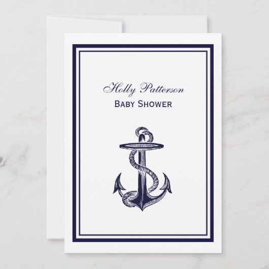 Nautical Anchor Navy Blue Framed 2V Baby shower Kaart (Voorkant)