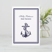Nautical Anchor Navy Blue Framed 2V Baby shower Kaart (Staand voorkant)