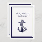 Nautical Anchor Navy Blue Framed 2V Baby shower Kaart (Voorkant / Achterkant)