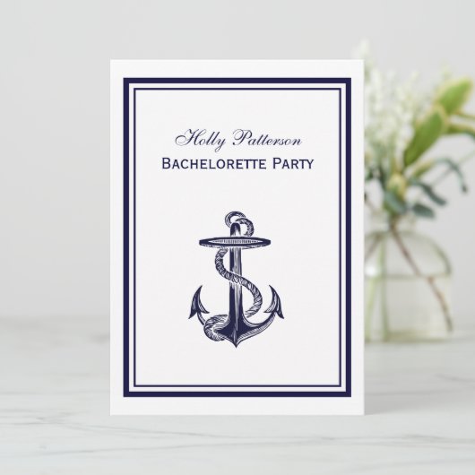 Nautical Anchor Navy Blue Framed 2V Bachelorette Kaart (Staand voorkant)