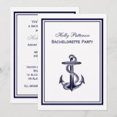 Nautical Anchor Navy Blue Framed 2V Bachelorette Kaart (Voorkant / Achterkant)