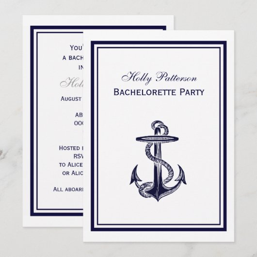 Nautical Anchor Navy Blue Framed 2V Bachelorette Kaart (Voorkant / Achterkant)