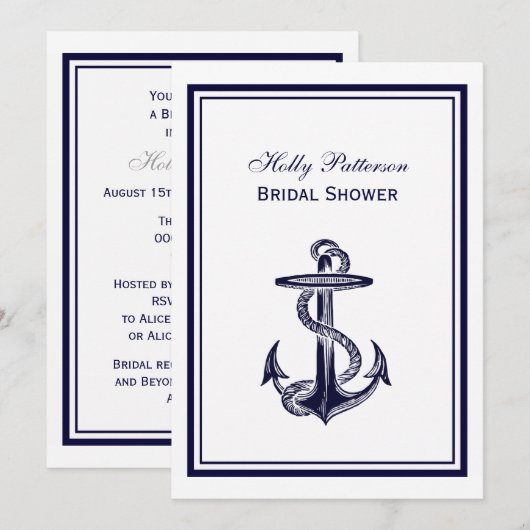 Nautical Anchor Navy Blue Framed 2V Vrijgezellenfe Kaart (Voorkant / Achterkant)