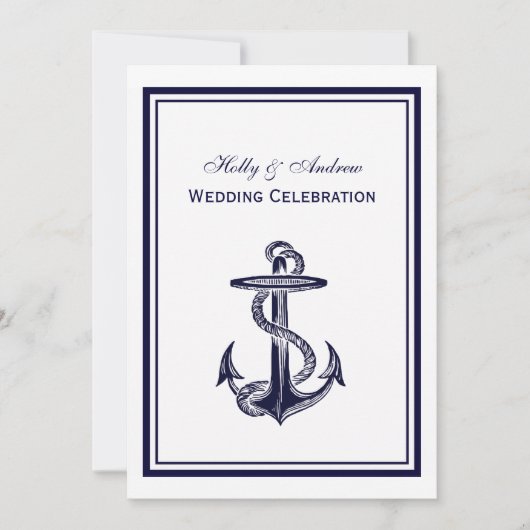 Nautical Anchor Navy Blue Framed 2V Weddenschap Kaart (Voorkant)