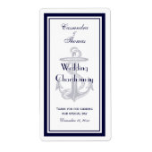 Nautical Anchor Navy Blue Framed V Wine Bottle Etiket (Voorkant)
