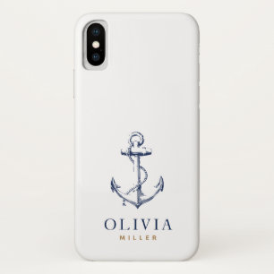 Nautical Anchor Navy Blue Gold Monogram Case-Mate iPhone Case