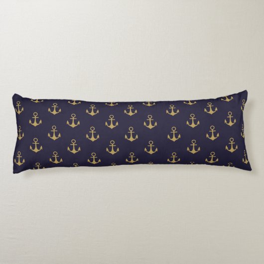 Nautical Anchor Navy Blue Gold Red Monogram Lichaamskussen (Achterkant)