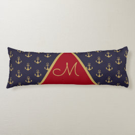 Nautical Anchor Navy Blue Gold Red Monogram Lichaamskussen