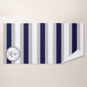 Nautical Anchor Navy Blue Grey White stripe Badhanddoek (Badhanddoek)