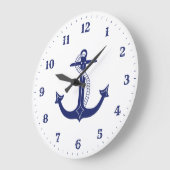 Nautical Anchor Navy Blue Grote Klok (Hoek)