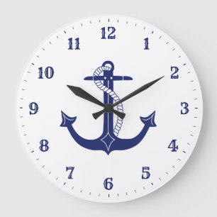 Nautical Anchor Navy Blue Grote Klok