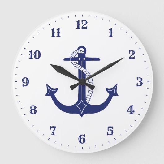 Nautical Anchor Navy Blue Grote Klok (Voorkant)