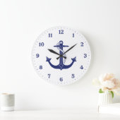 Nautical Anchor Navy Blue Grote Klok (Huis)