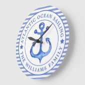 Nautical Anchor Navy Blue Grote Klok (Hoek)