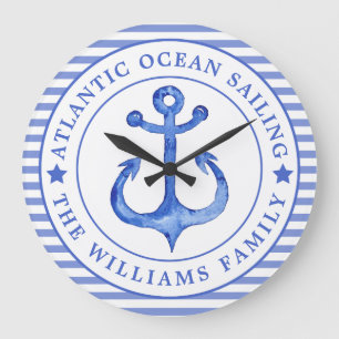 Nautical Anchor Navy Blue Grote Klok