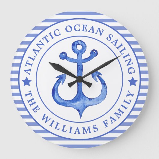 Nautical Anchor Navy Blue Grote Klok (Voorkant)